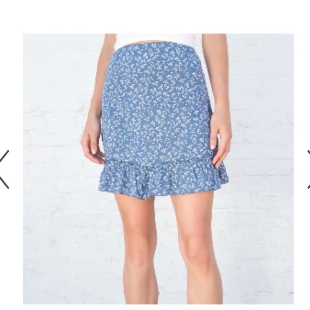 Brandy Melville Cara Ruffle Mini Skirt Blue Floral Ruffle Coquette Girly